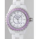 シャネル CHANEL Ｊ１２ zH2010 33mm　ホワイトセラミックブレス　12Pダイヤ　ベゼルピンクサファイヤ　 ホワイト