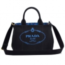 PRADA CANAPA　カナパ　キャンバス 2WAYトートバッグ ブラック×ブルー　マルチカラー 1BG439 ZKIOOX 98P