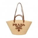 Prada(プラダ) コピー 1BG470 V GOO 2CXQ プラダ ショルダーバッグ レディース RAFIA+VITELLO ベージュ 1BG470 V GOO 2CXQ