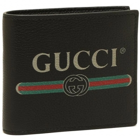 グッチ 496316 0GCAT 8163 GUCCI PRINT プリント メンズ 二つ折り財布 無地 BLACK 黒