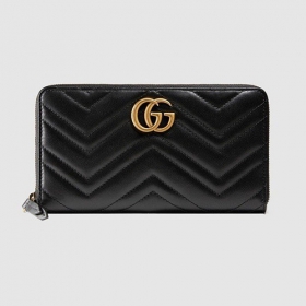 グッチ GUCCI 〔GGマーモント〕レザー ジップアラウンドウォレット（474814 DRW1T 1000）ブラック シェブロン キルティング レザー 長財布