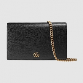 グッチ GUCCI 〔GGマーモント〕レザー ミニ チェーンバッグ（497985 CAO0G 1000）ブラック レザー