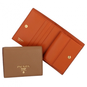 プラダ  財布 二つ折り カーフレザー ミニ財布 レディース ブラウン×オレンジ バイカラー 1MV204 2BG5 NV3