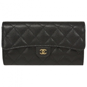 シャネル 財布 AP0241 CHANEL クラシック ロング フラップウォレット 長札ファスナー 小銭入れ付き 長財布 マトラッセ キャビア ブラックxボルドー ゴールド金具